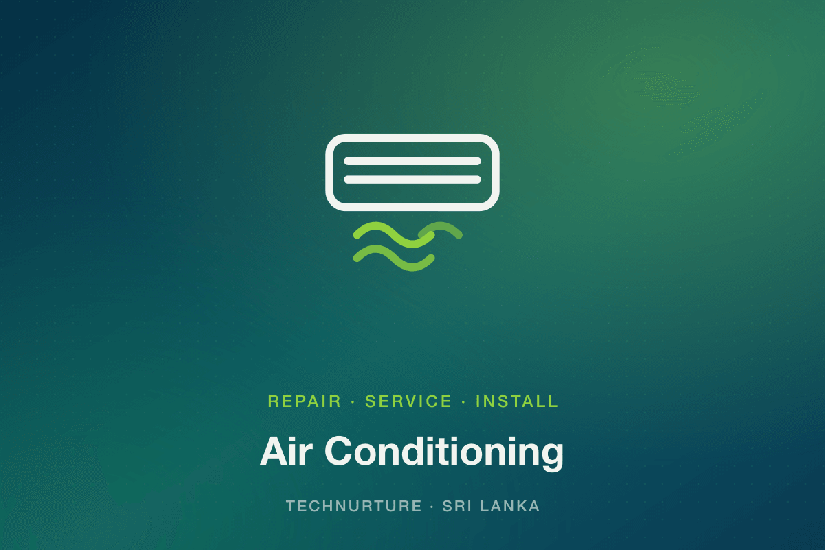 TechNurture technician servicing a wall-mounted split air conditioner indoor unit